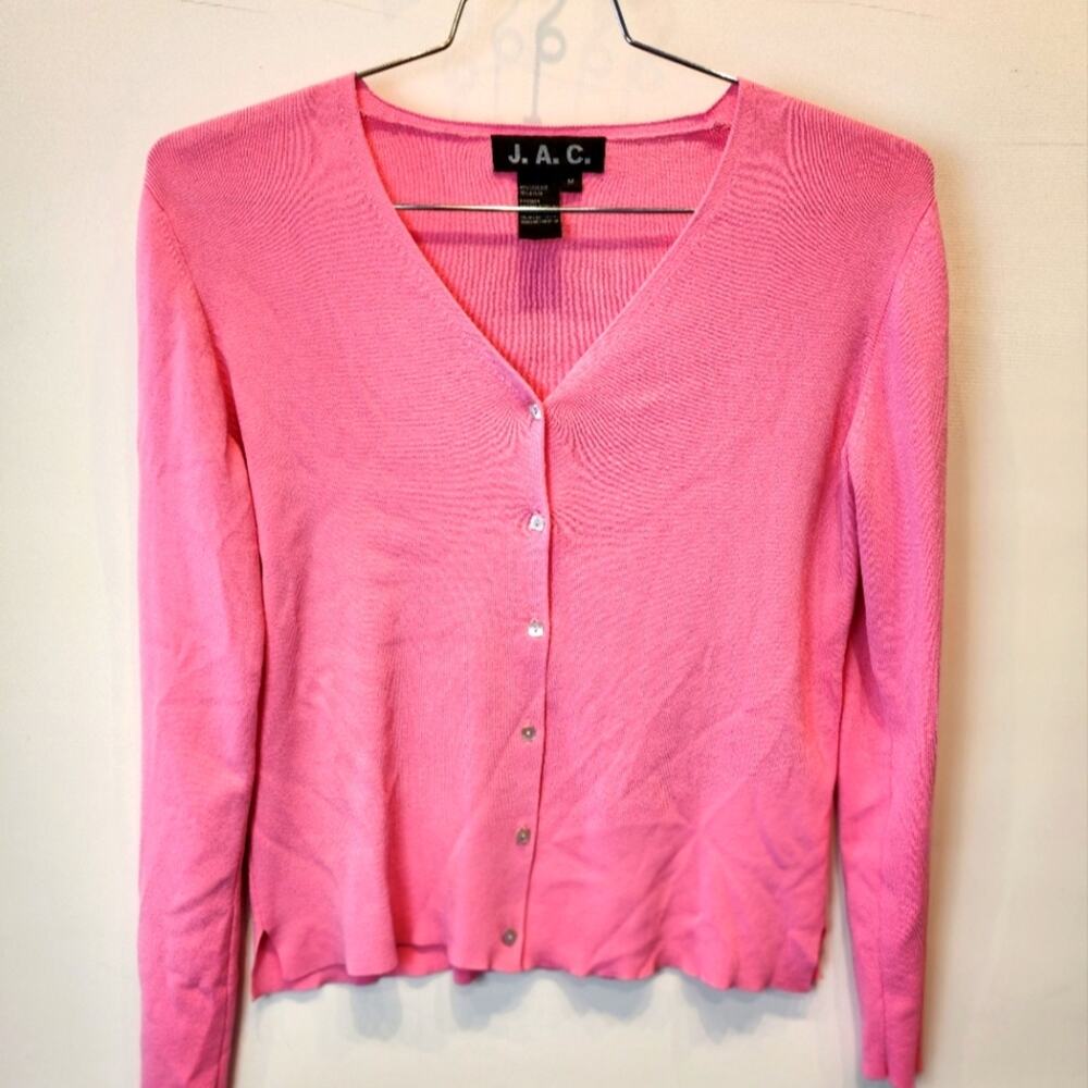 Hot Pink Barbiecore Cardigan Sweater Button Down Long Sleeve‎ Sweater Size M
